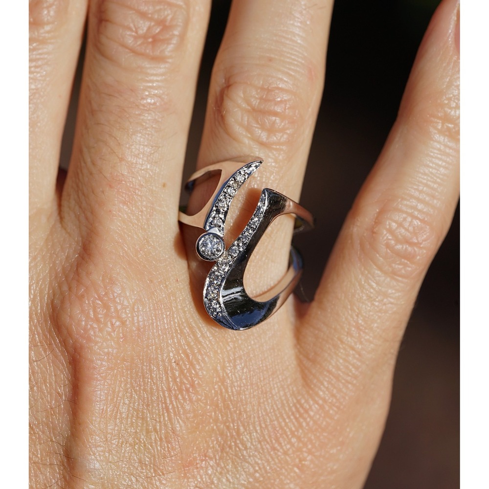 Frank Reubel 14k‎ Solid Gold Designer Natural Diamond Bypass Ring - Swirl 8.73g